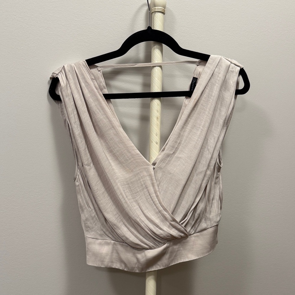 V Neck Cream Sleeveless Top